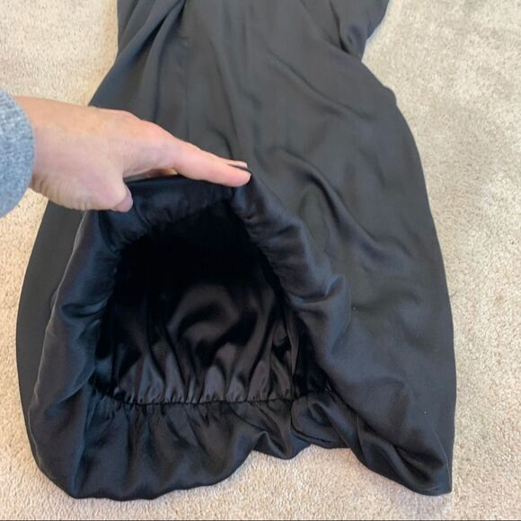 BEBE Black Silk Beaded Trim Formal Ruched Back Strapless Long maxi Dress size S - Picture 10 of 17